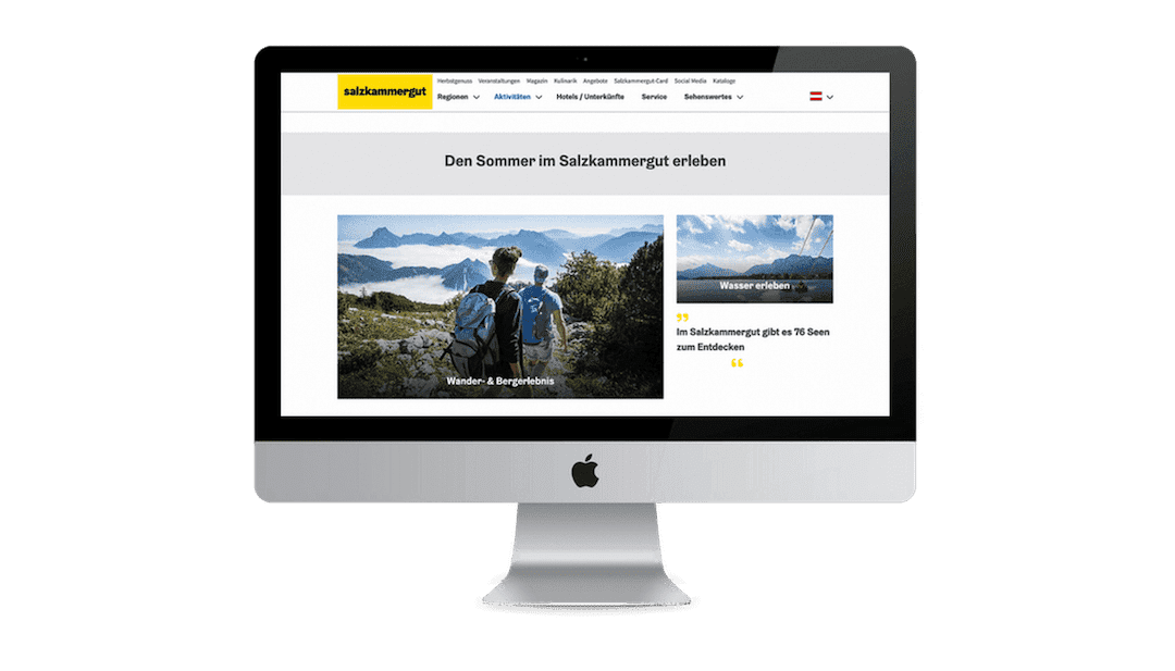 PC zeigt Website mit Aktivitäten im Salzkammergut